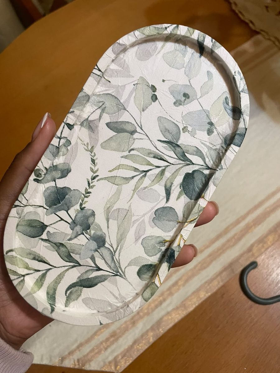 Oval tray finished with eucalyptus decoupage paper