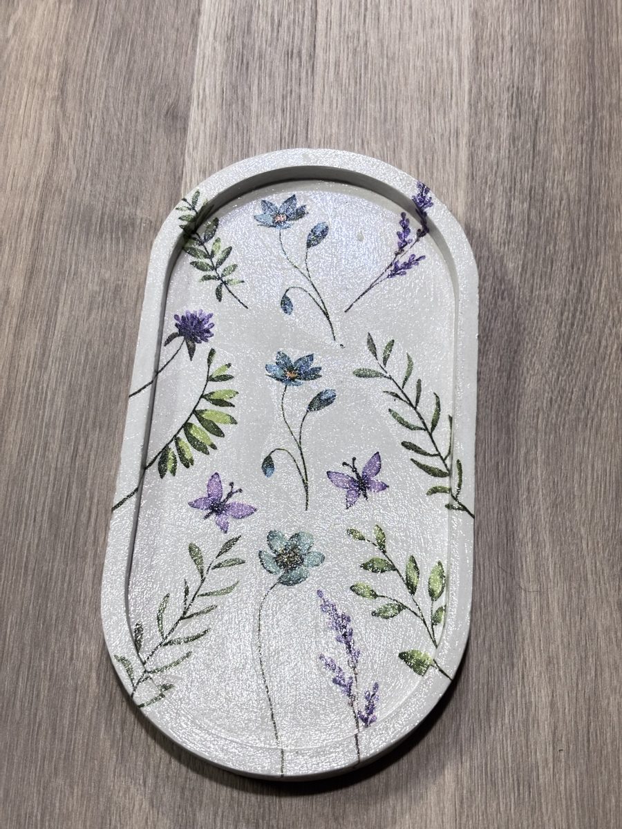 Oval tray finished with wildflower decoupage paper